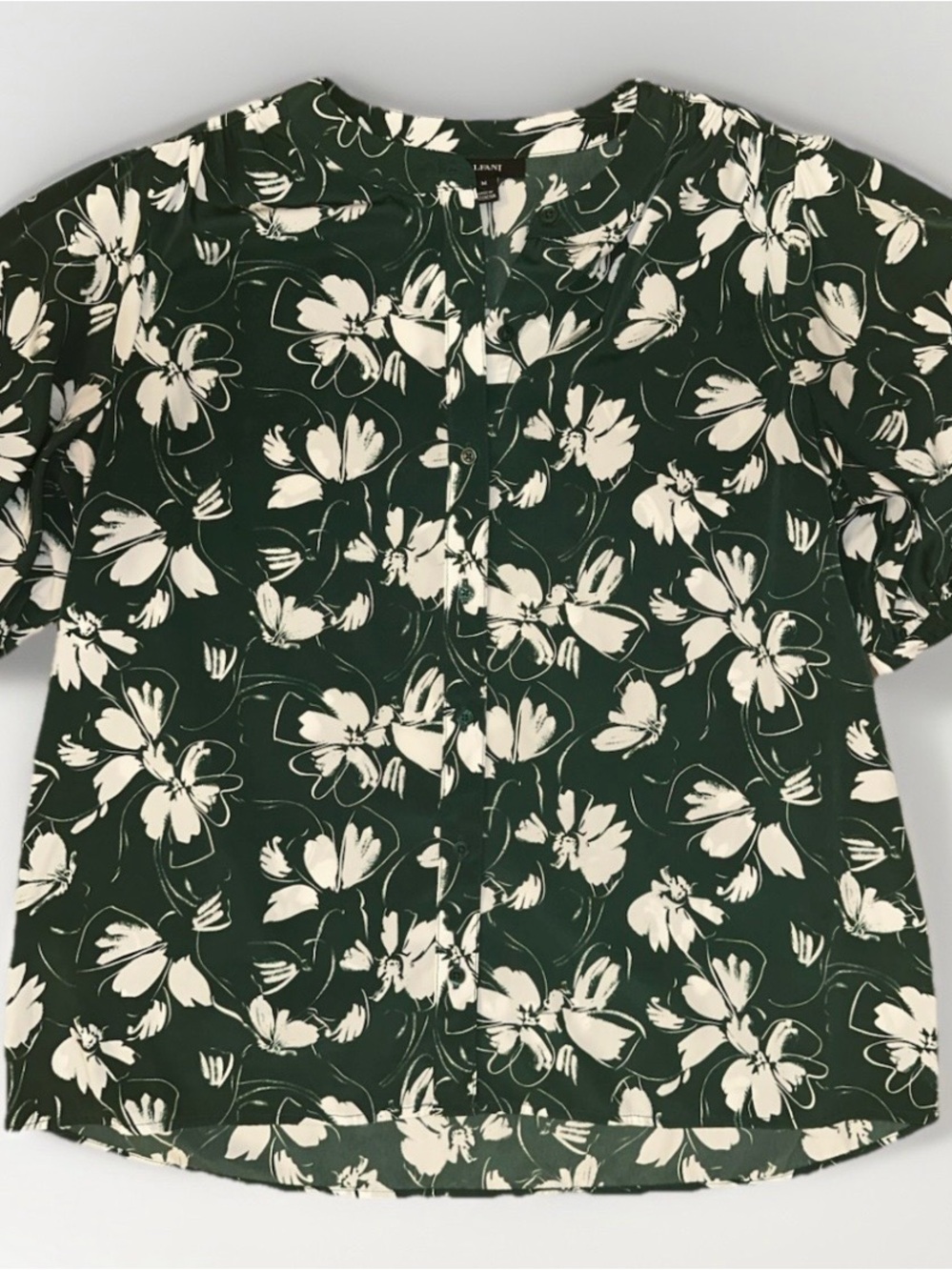 Alfani Dark Green Floral Button-Front Blouse